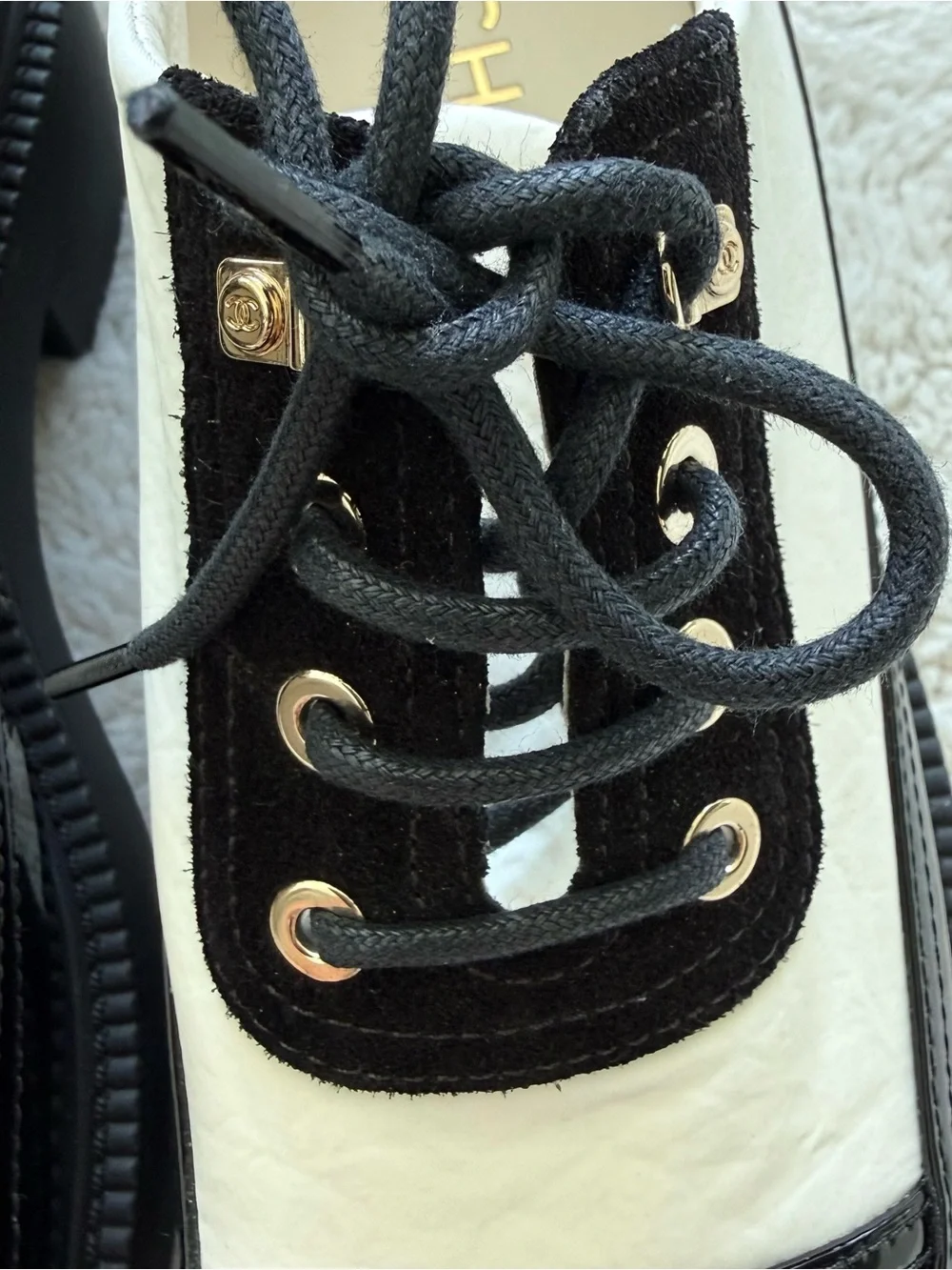 CHANEL women black/white women laces up platform shoes size 36 EU Retail 1275$